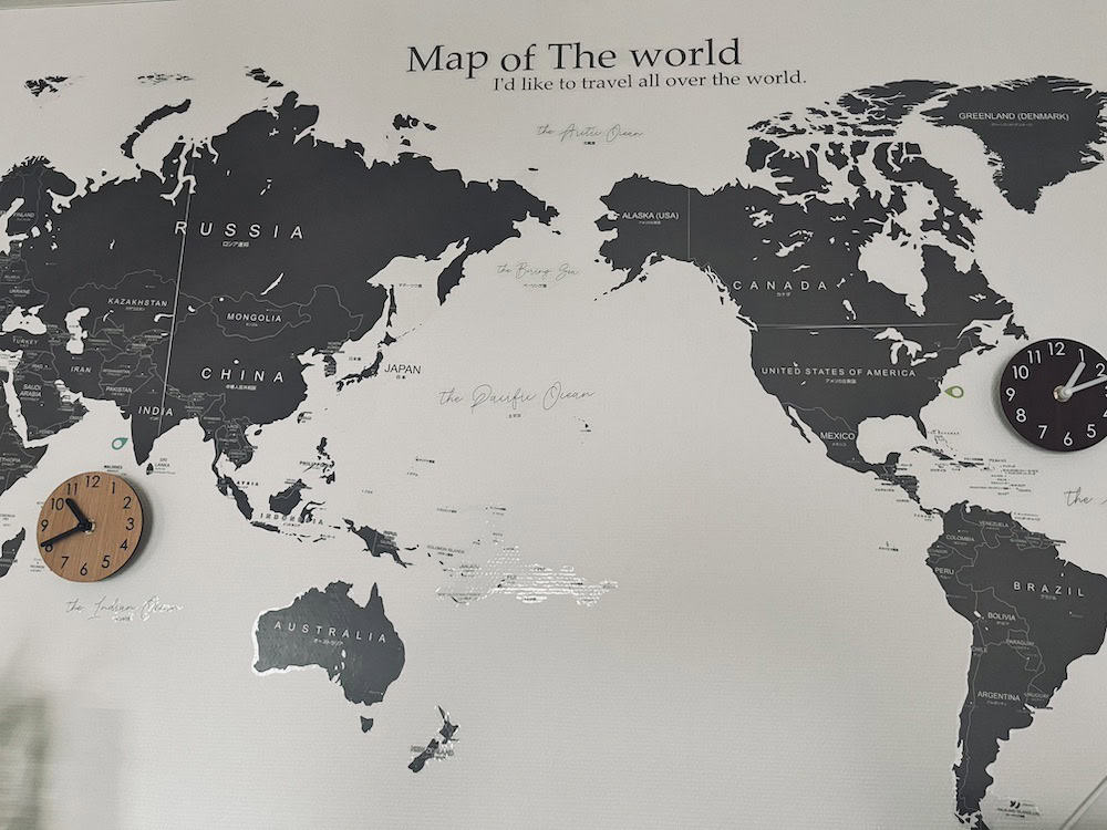 world map wall sticker and small two wall clock