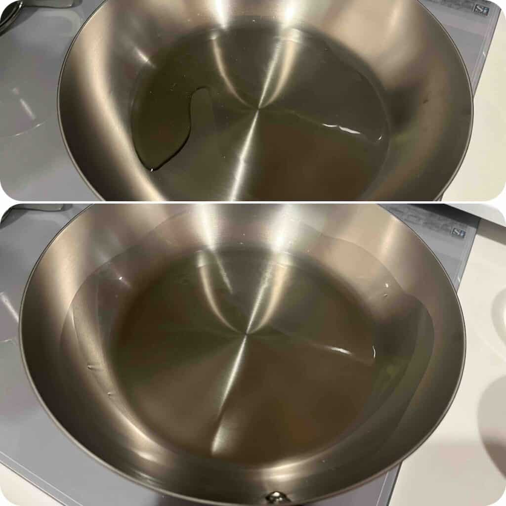 フライパンに油を馴染ませているところ