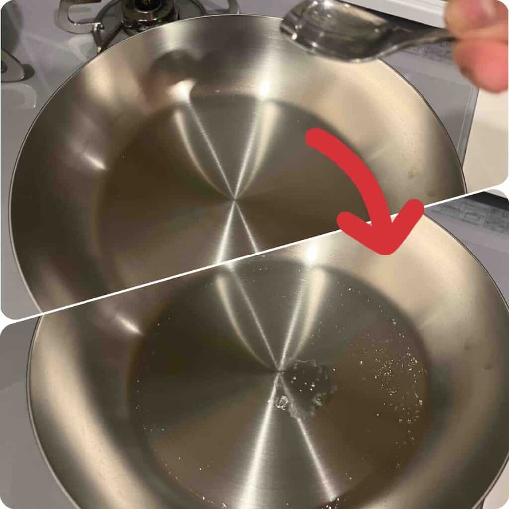 ステンレスフライパンに水滴を落としている使い方画像