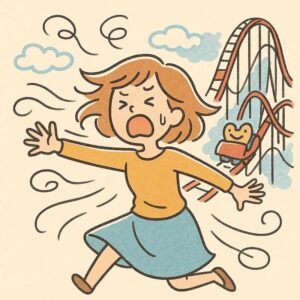 女性のホルモンの乱高下をジェットコースターに例えたイラスト