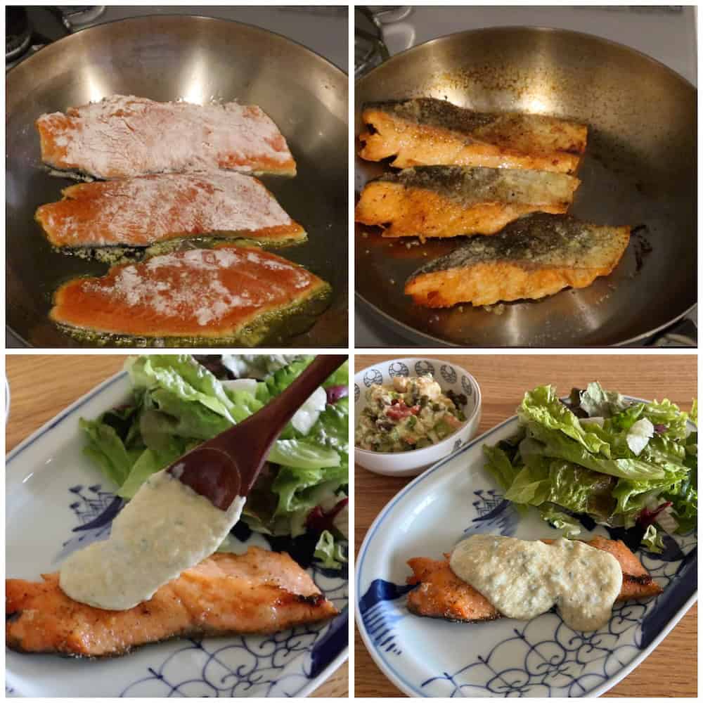 鮭のムニエルと豆腐を使ったタルタルソースのレシピ画像４コマカット