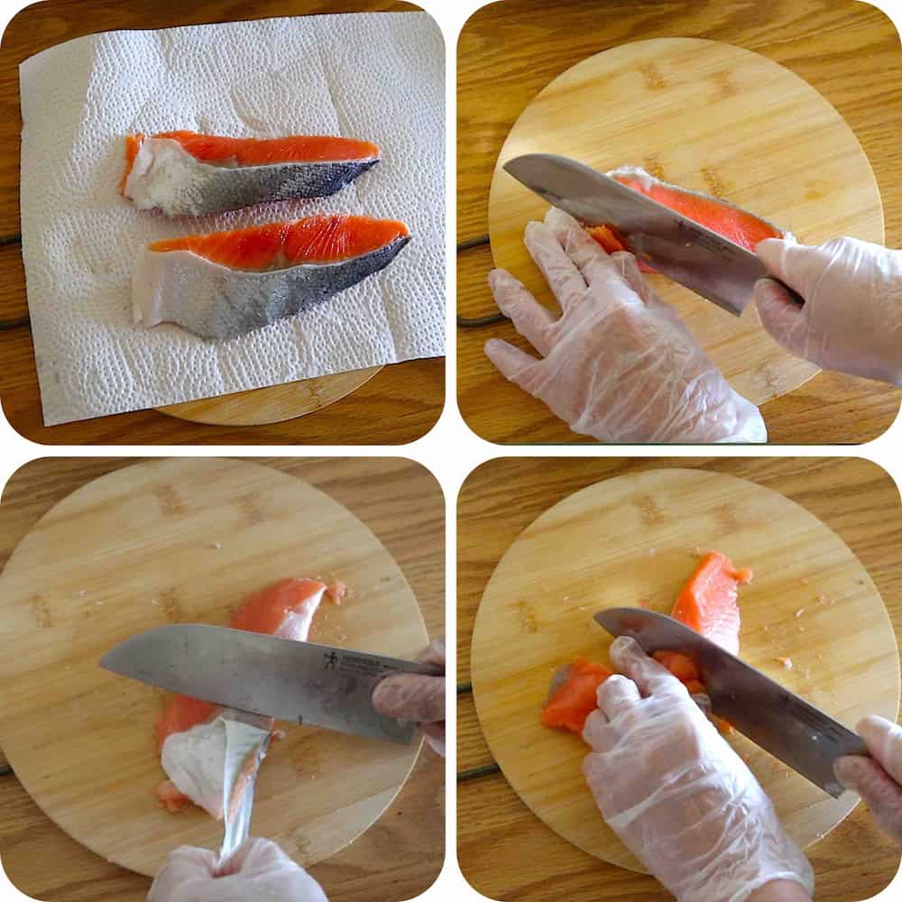 鮭の下拵え画像４カット