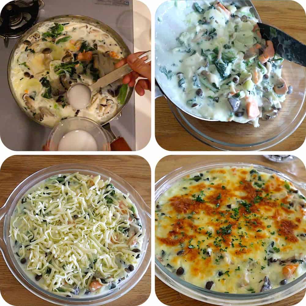 グラタンの仕上げ工程画像４カット