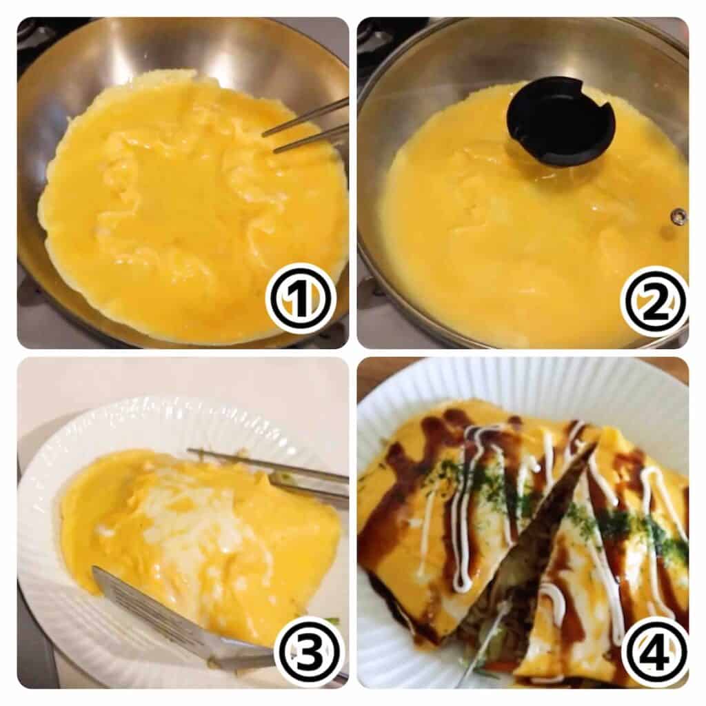 オムそばの作り方工程4カット